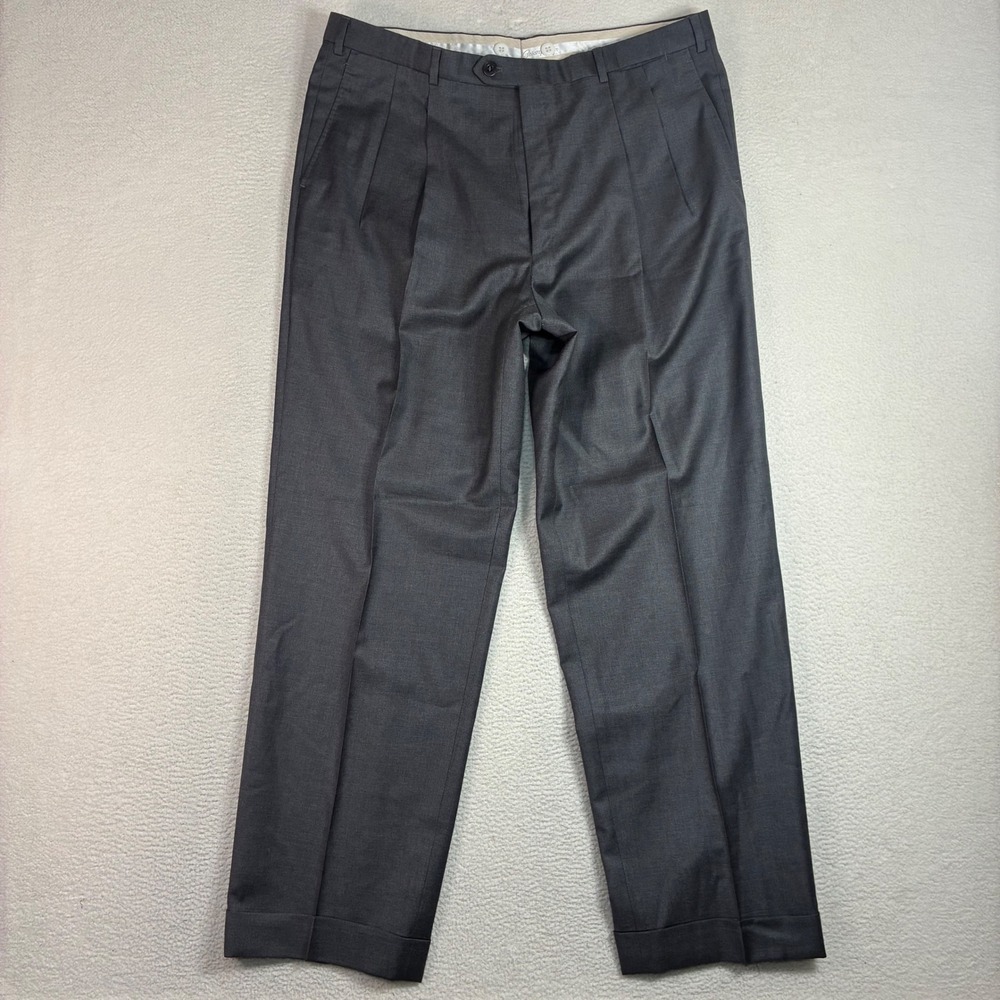 Brioni Sport Wool Dress Pants Men 40x32 Gray Pleated Cuffed Trouser Quiet Luxury